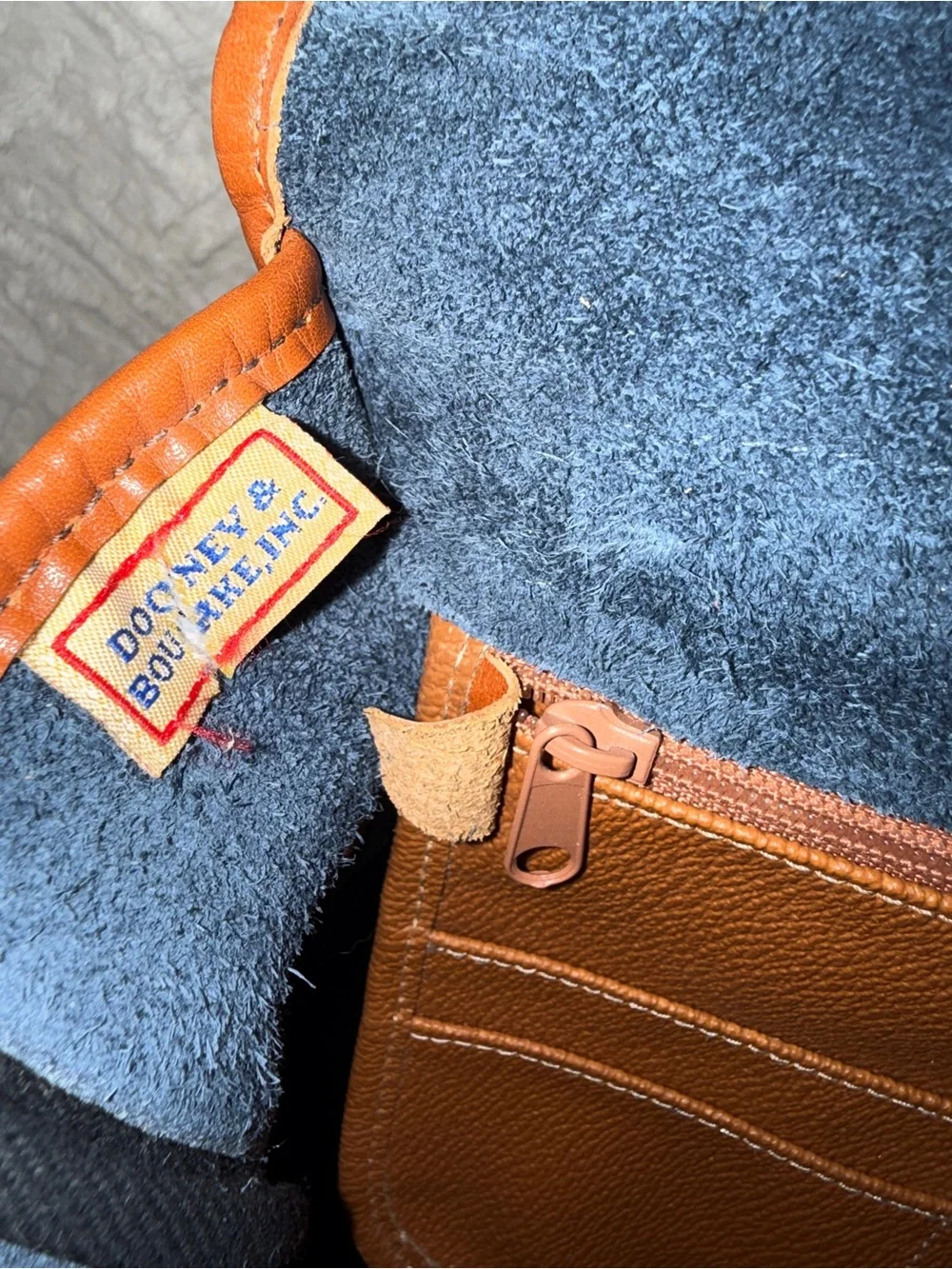 Vintage Dooney & Bourke Navy and Brown Leather Crossbody Bag with Wallet